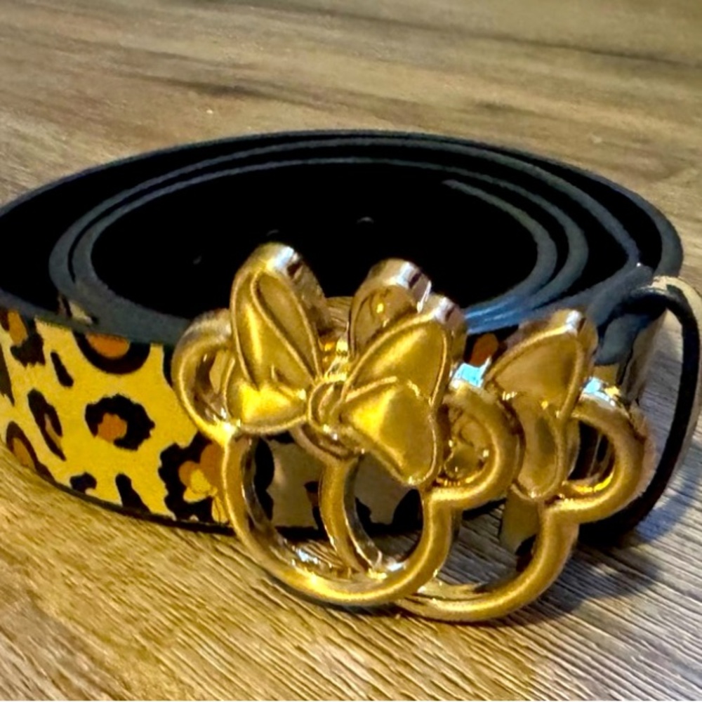 DISNEY Hidden Minnie Mouse Leopard Animal Print Belt with Gold Buckle 1X/XL